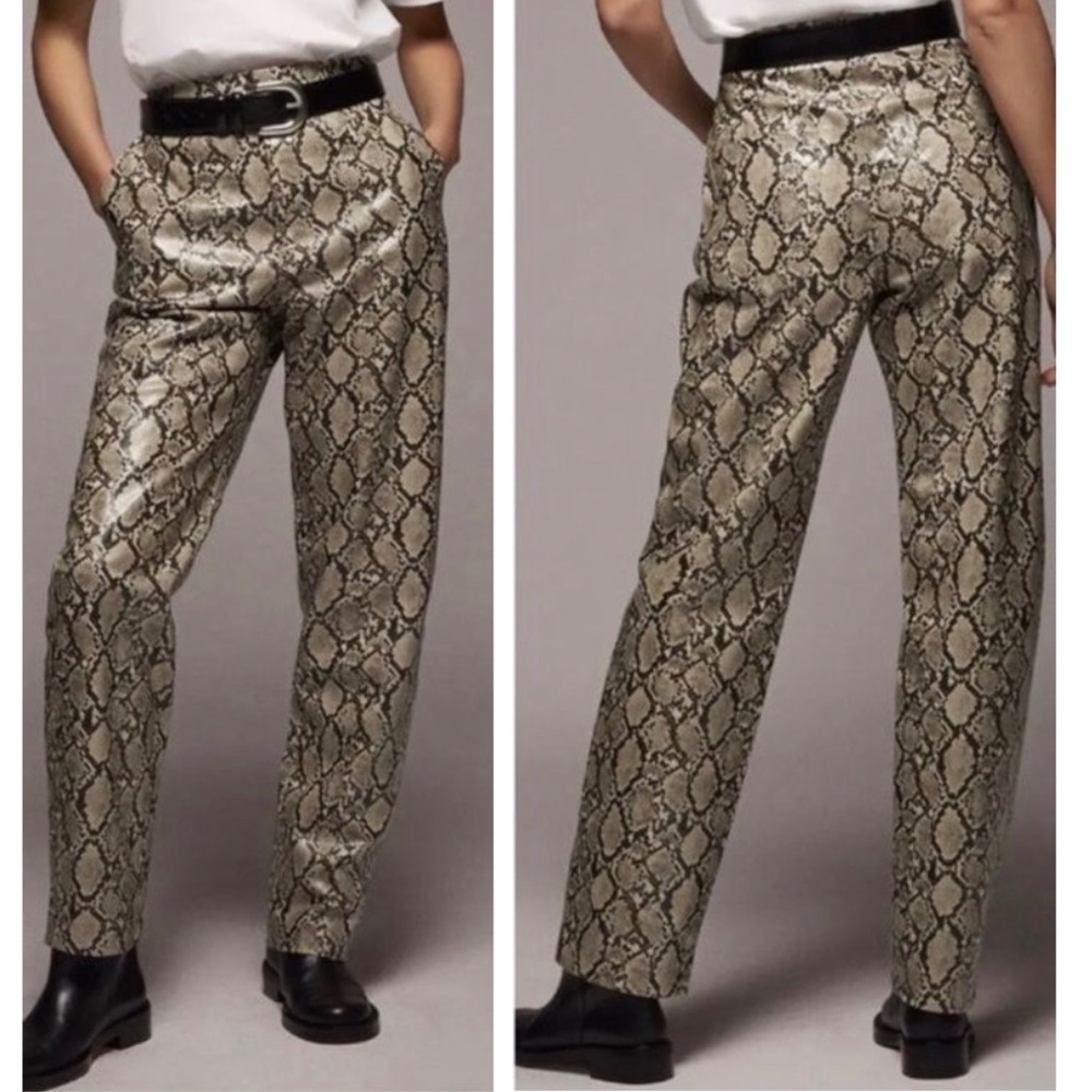 Zara Snake Print Faux Leather Pants Sand Brown High Waist XL